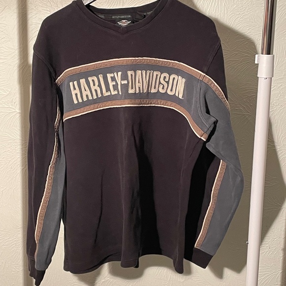 Harley Davidson black cotton knit v-neck sweater - Picture 1 of 4